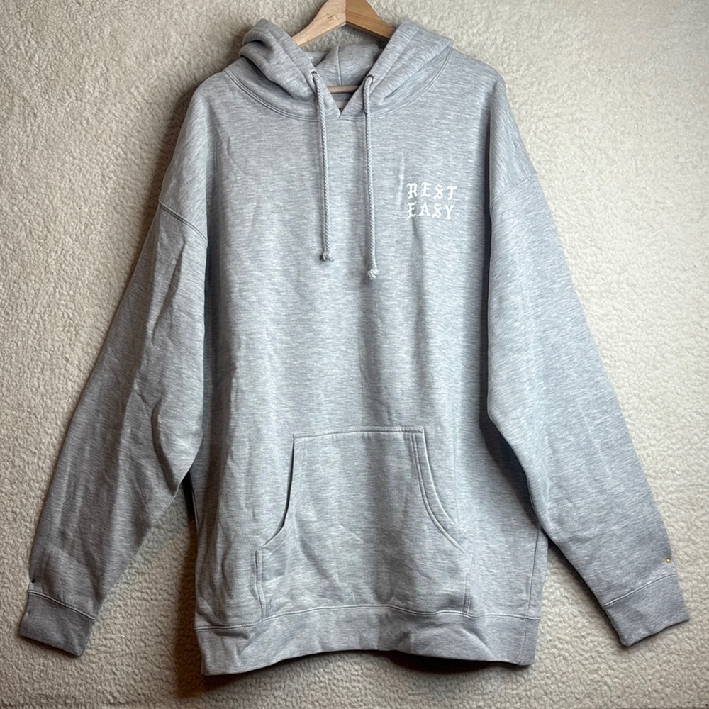 NWT Rest Easy Mens Heather Gray Logo Print Cotton Pullover Hoodie Size 2XL/XXL